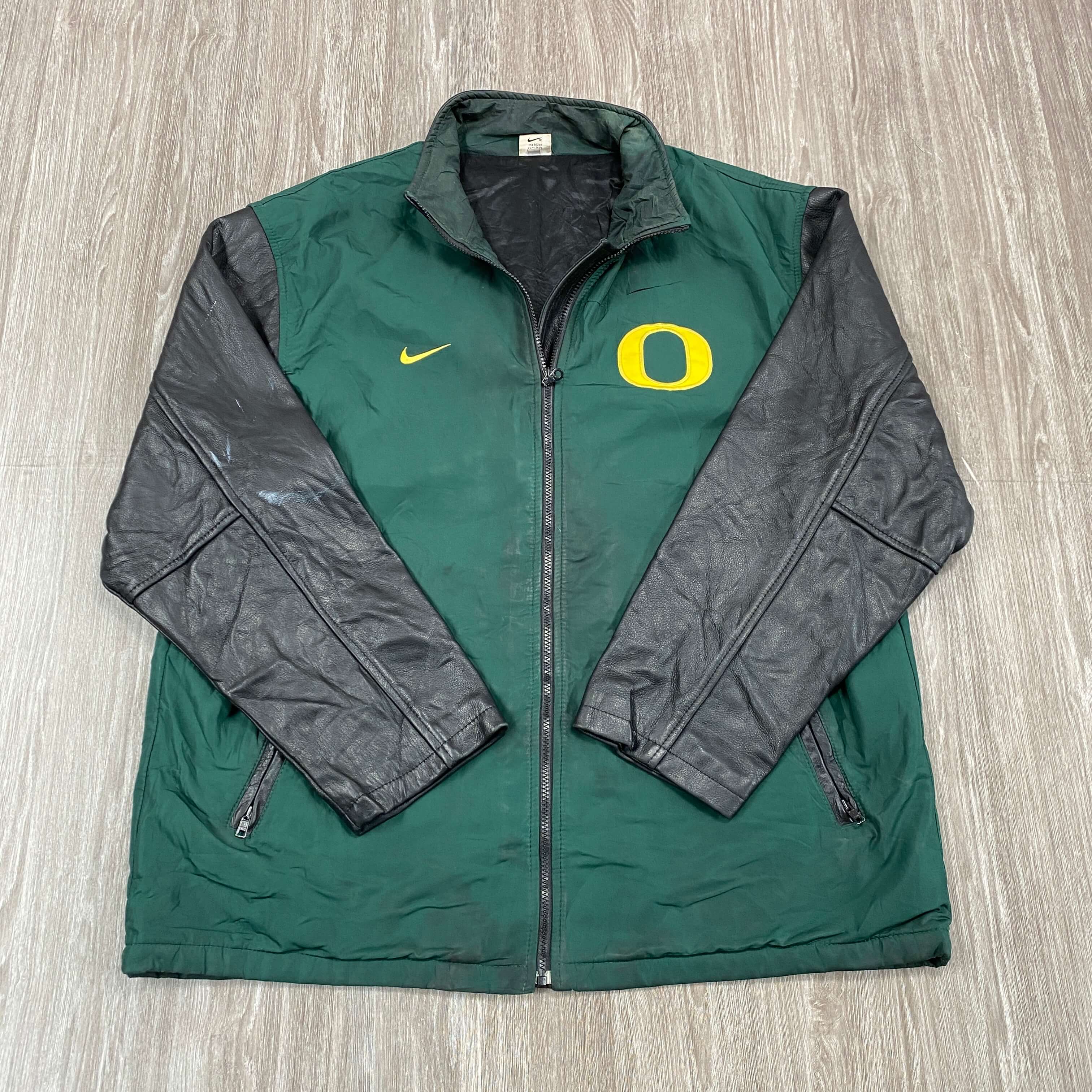 Vintage 90s Retro Green Nike Oregon Ducks Baseball Leather Varsity