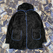 Reversible Horse Blue Animal Fleece Full Zip Jacket Black XL y2k