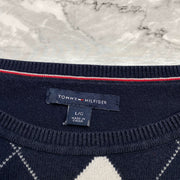 Navy Tommy Hilfiger Crewneck Argyle Sweater Knitwear Large