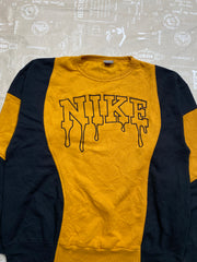 Vintage Navy and Yellow Nike Spell-out Sweatshirt Men's Large