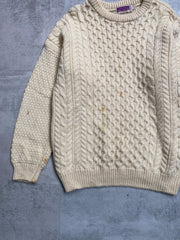 Vintage Cream White Chunky Knit Sweater Women's Large