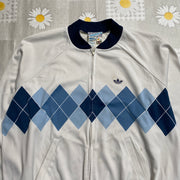 Vintage 70s White and Blue Track jacket Men's Large