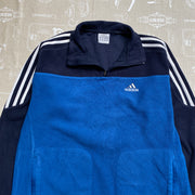 00s Y2K Blue and Navy Adidas Quarter zip Fleece Men's Medium