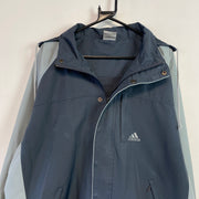 00s Y2K Grey and Navy Adidas Raincoat Men's Large