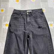 Black Distressed Straight Leg Jeans W28