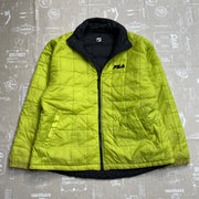 Navy and Neon Yellow Fila Quilted Reversible Jacket Women's Large