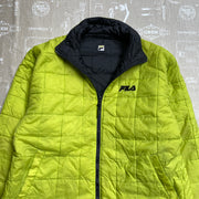 Navy and Neon Yellow Fila Quilted Reversible Jacket Women's Large