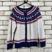 Navy and White Atmosphere Christmas Print Womans Cardigan Size 12