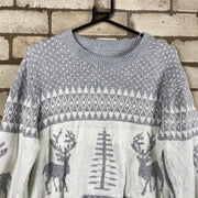 Grey and White Knitwear Sweater Women's Large