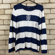 Navy and White Tommy Hilfiger Jumper Women's Large