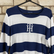 Navy and White Tommy Hilfiger Jumper Women's Large