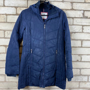 Navy Tommy Hilfiger Quilted Long Coat Women's XS
