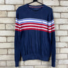 Navy Tommy Hilfiger Sweater With Red, White and Blue Stripes Mens M