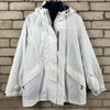 White Tommy Hilfiger hooded ski jacket with zip pockets and drawstrings 3 in 1 all weather system jacket woman’s L