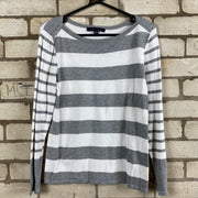 Grey and White Tommy Hilfiger Jumper Women's Small