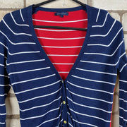 Navy White Red Tommy Hilfiger Cardigan Jumper Women's Small