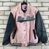 Pink and Black Leather New York Varsity Jacket Women's Large