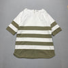 Stussy Khaki Green and white striped short sleeve crew neck t-shirt with zipper Womens XL