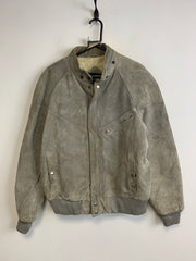 Grey Leather Bomber Jacket Men's Large