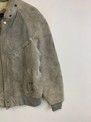 Grey Leather Bomber Jacket Men's Large