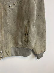 Grey Leather Bomber Jacket Men's Large