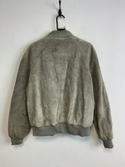 Grey Leather Bomber Jacket Men's Large