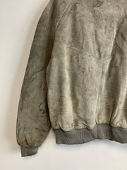 Grey Leather Bomber Jacket Men's Large