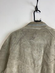 Grey Leather Bomber Jacket Men's Large