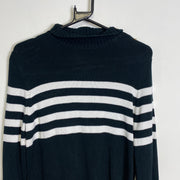 Navy White Chaps Striped Button Up Knitwear Womens Large