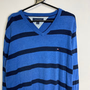 Blue Navy Tommy Hilfiger Striped Knitwear Mens Large