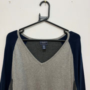 Grey and Navy Chaps Knitwear Jumper Women's XL