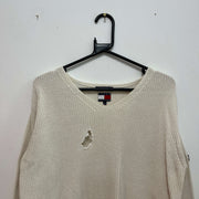 White Tommy Hilfiger Distress Knitwear Sweater Men's Small