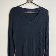 Navy Tommy Hilfiger V-Neck Cable Knit Sweater Womens XL