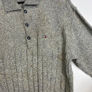 Vintage Grey Tommy Hilfiger Button Up Knitwear Mens Medium