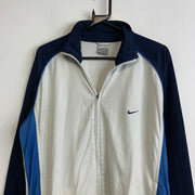 00s White and Navy Nike Track Jacket Men's Large