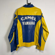 Vintage Blue Yellow Camel Yamaha Motocross Leather Jacket 2XL