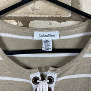 Beige and White Calvin Klein Jumper Women's Small