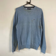 Blue Tommy Hilfiger V-Neck Knit Sweater Large