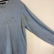 Blue Tommy Hilfiger V-Neck Knit Sweater Large