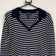 Navy White Striped Knit Jumper Sweater Womens XL