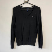 Black Tommy Hilfiger V-Neck Knit Sweater Womens Small