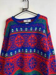 Red and Blue Knitwear Sweater Men's Medium