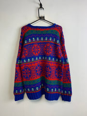 Red and Blue Knitwear Sweater Men's Medium