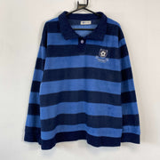 Blue Striped Collared Pullover Fleece Jacket XL