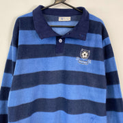 Blue Striped Collared Pullover Fleece Jacket XL