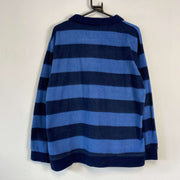 Blue Striped Collared Pullover Fleece Jacket XL