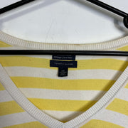 Yellow White Striped V-Neck Knit Jumper Sweater Womens 2XL