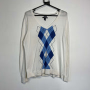 White Blue Tommy Hilfiger Sweater Argyle Knit Womens XL