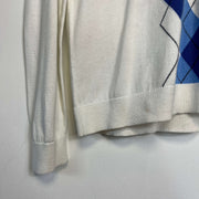 White Blue Tommy Hilfiger Sweater Argyle Knit Womens XL