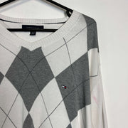 Grey White Tommy Hilfiger Argle Sweater Knit XL